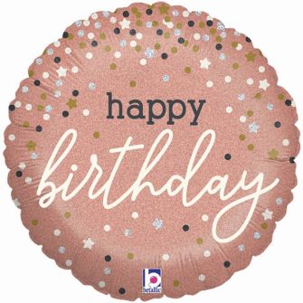 Шар "Happy Birthday" розовое конфети 46 см